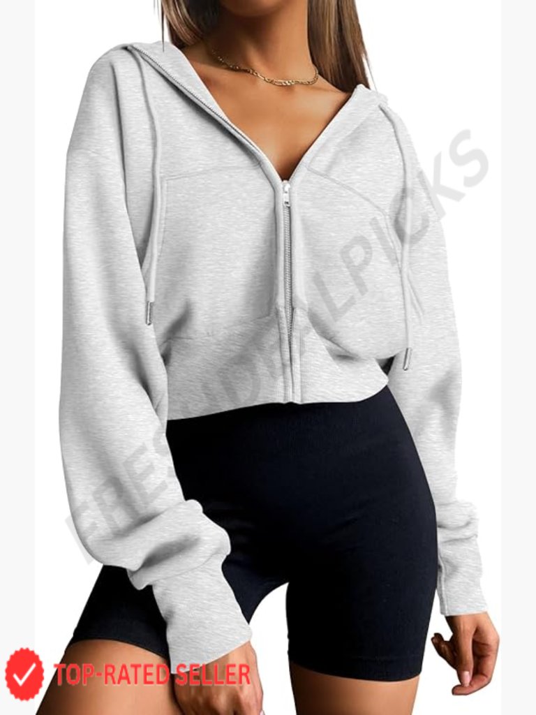 Cropped Zip Up Hoodie Long Sleeve Oversized Casual Jacket Y2k Fall Fashion 2025